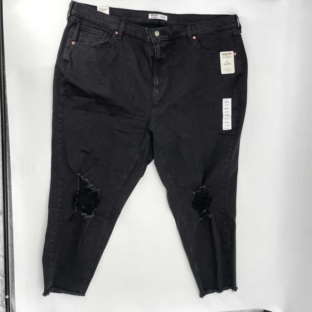 Levi Strauss Signature Gold 90s Mom Jeans Black Distressed Raw Hem 38